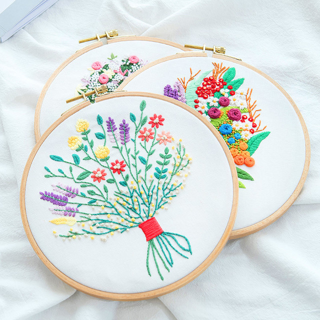 Bouquet 3D Embroidery Kits DIY Handcraft Materials Package Embroidery Hoop  Beginner Embroidery Supplies Sewing Decor Paintings